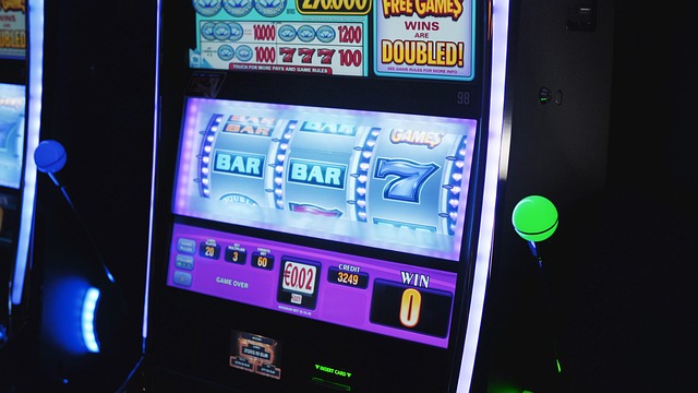 Distressed casino slot machine atmosphere with dark grunge lighting